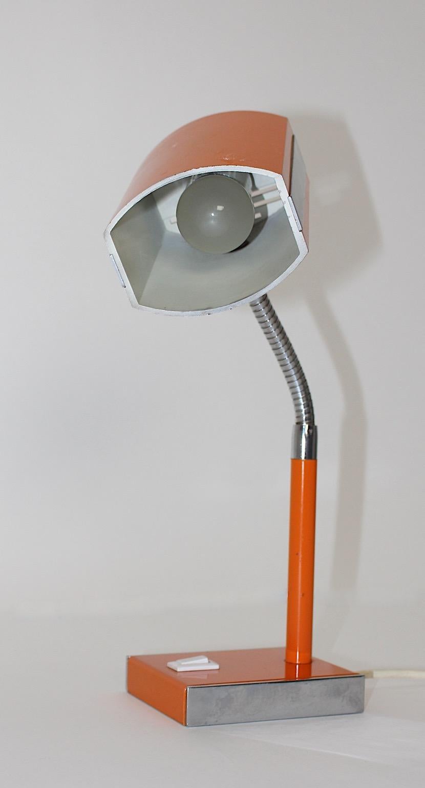 Space Age Vintage Orange Silver Metal Desk Lamp 1960s Germany For Sale 1