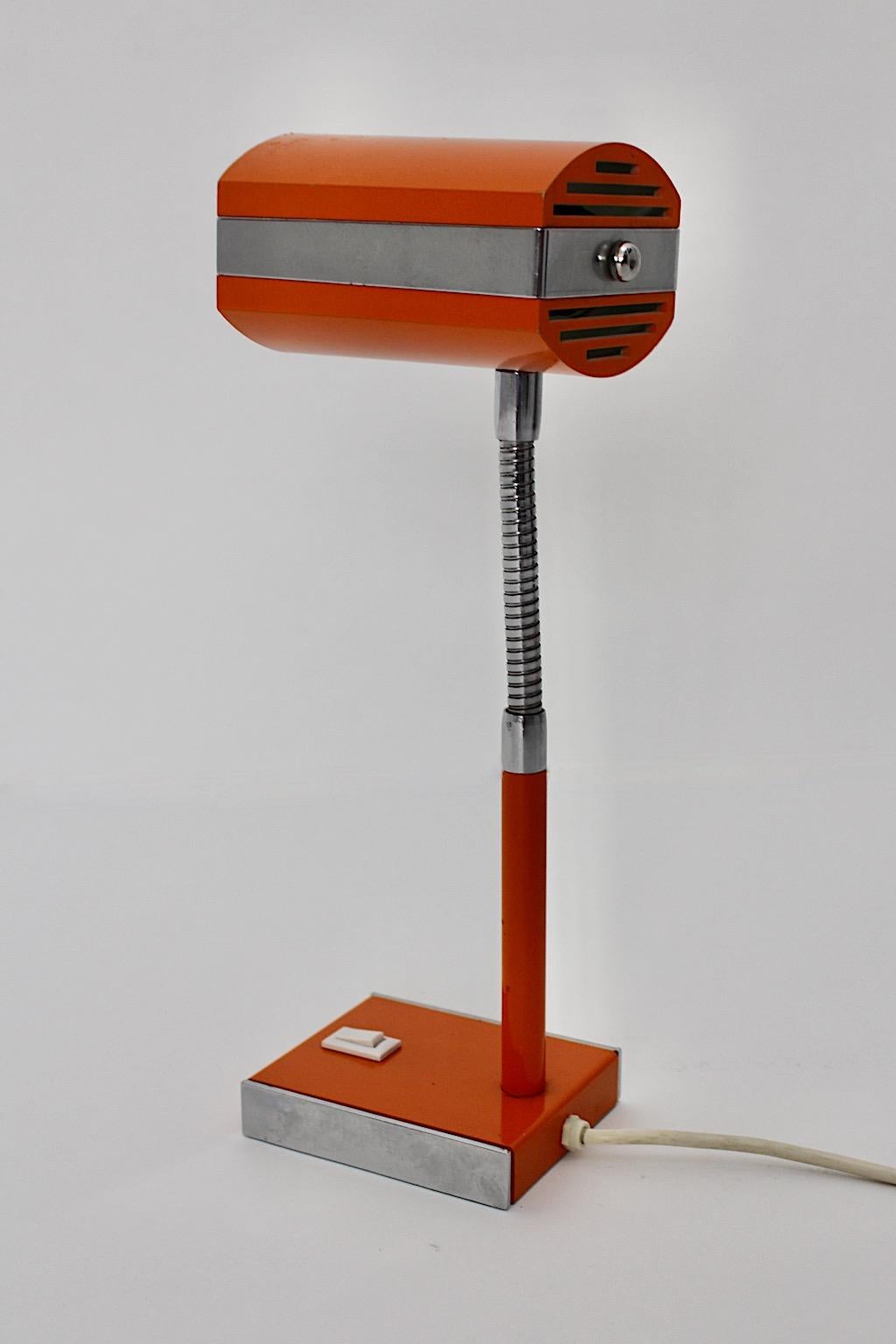Space Age Vintage Orange Silver Metal Desk Lamp 1960s Germany For Sale 2