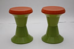 Space Age Vintage Pair Duo Plastic Stools Tabouret Red Green 1970s Italy