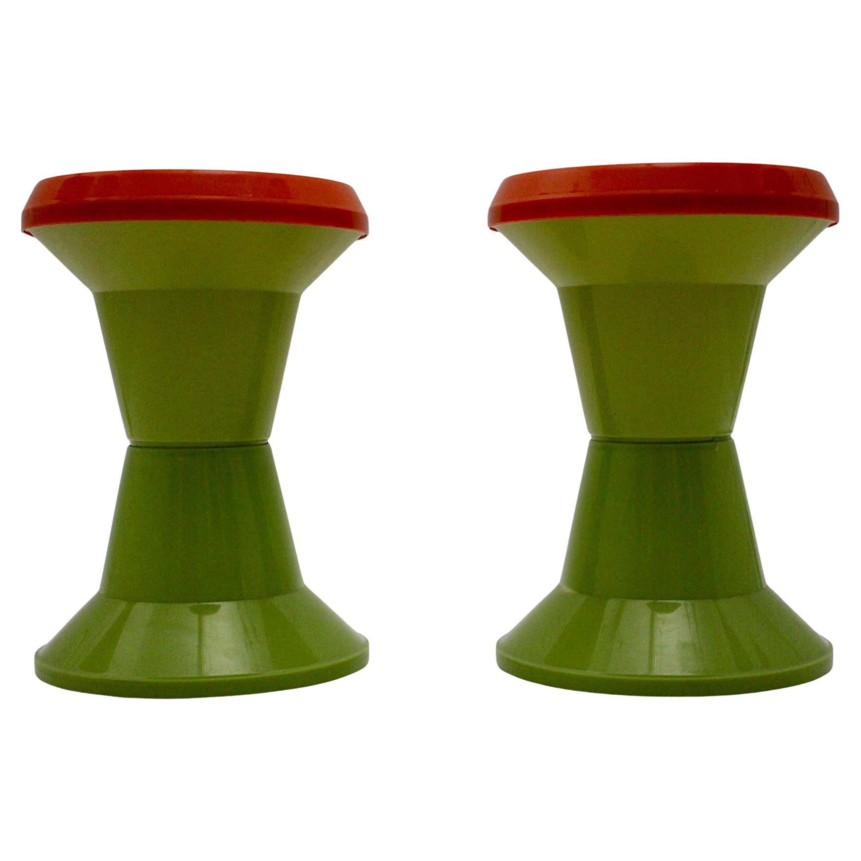 Space Age Vintage Pair Duo Plastic Stools Tabouret Red Green 1970s Italy For Sale