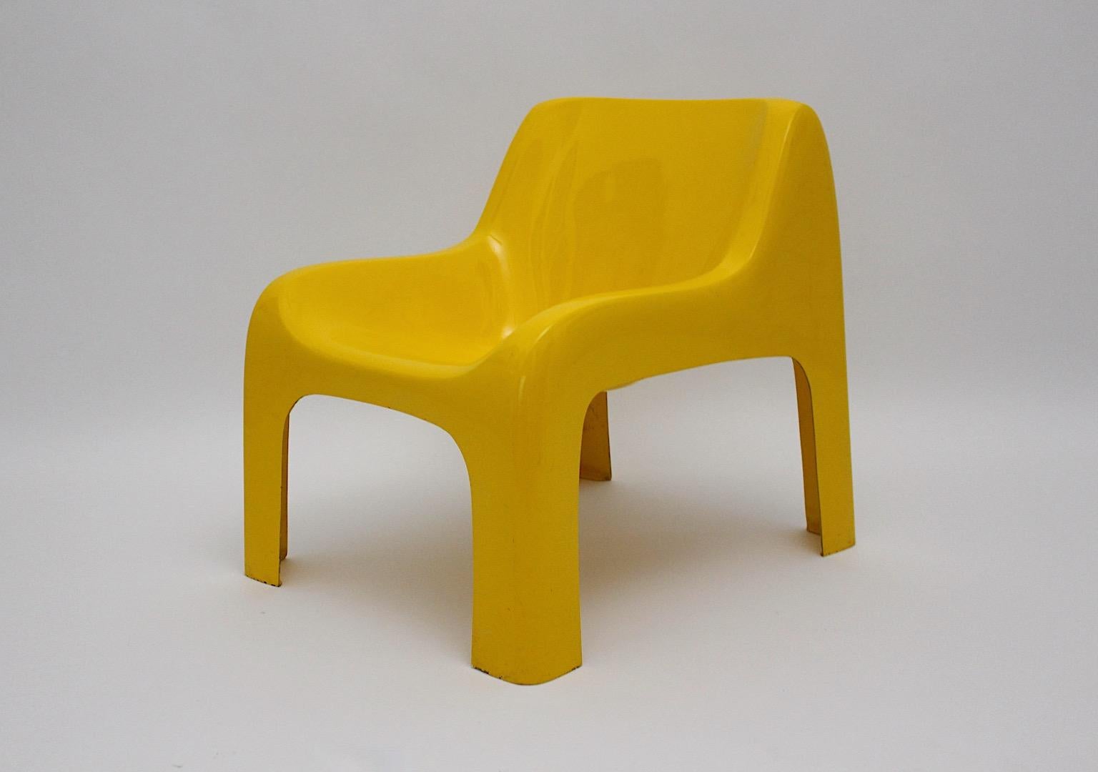 Mid-20th Century Space Age Vintage Plastic Yellow Lounge Chair Ahti Kotikoski for Asko 1960s  For Sale