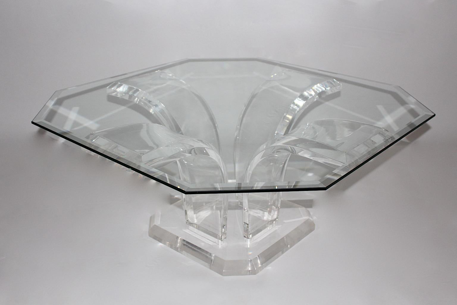 Late 20th Century Space Age Vintage Rectangular Transparent Lucite Glass Coffee Table circa 1970 For Sale