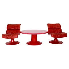 Space Age Used Red Coral Pink Lounge Chairs Sofa Table Yrö Kukkapuro 1960s