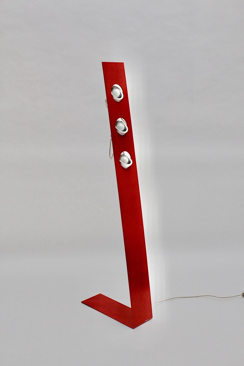 Italian Space Age Vintage Red Metal Floor Lamp, Italy, 1960s For Sale