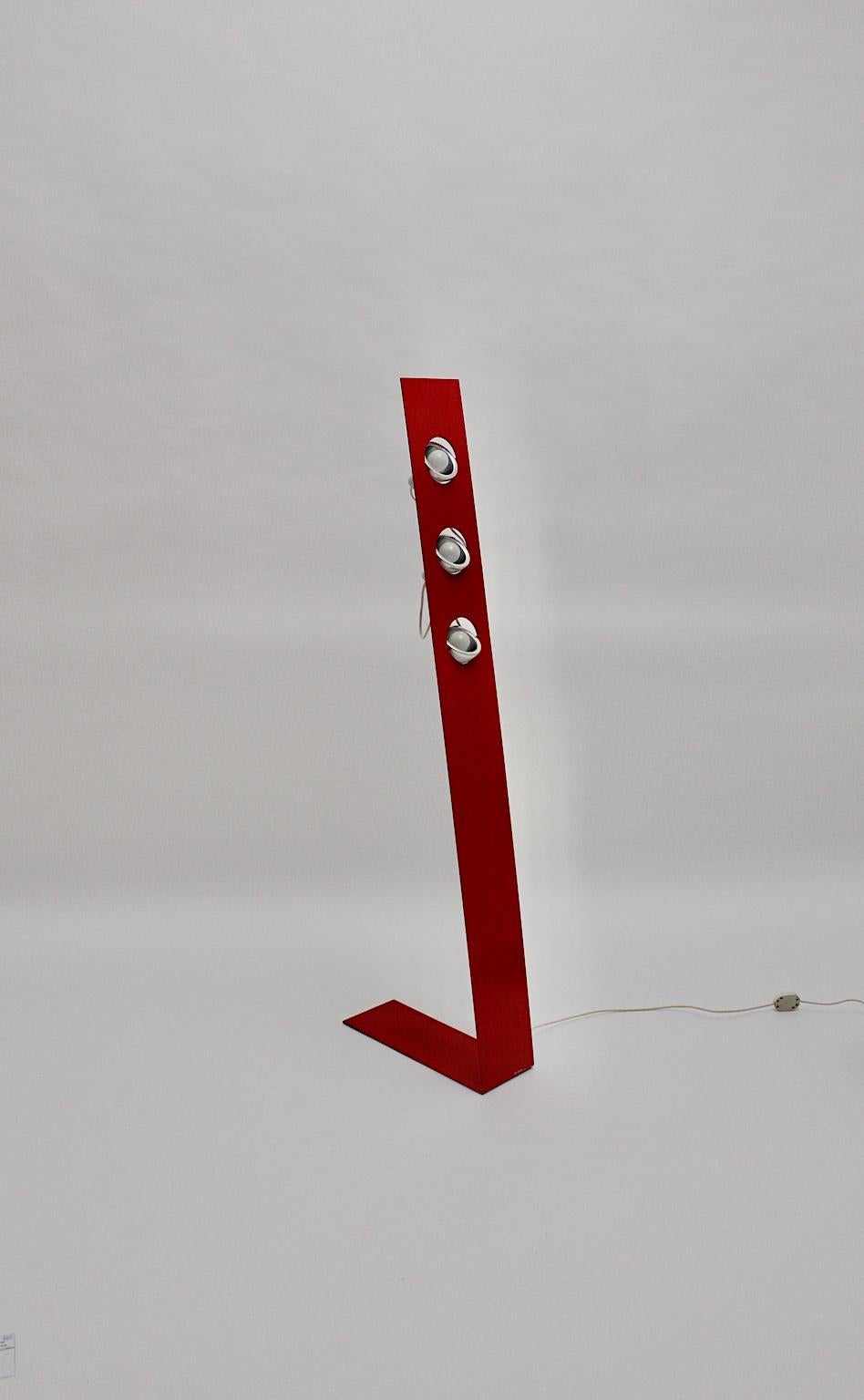 Lacquered Space Age Vintage Red Metal Floor Lamp, Italy, 1960s For Sale