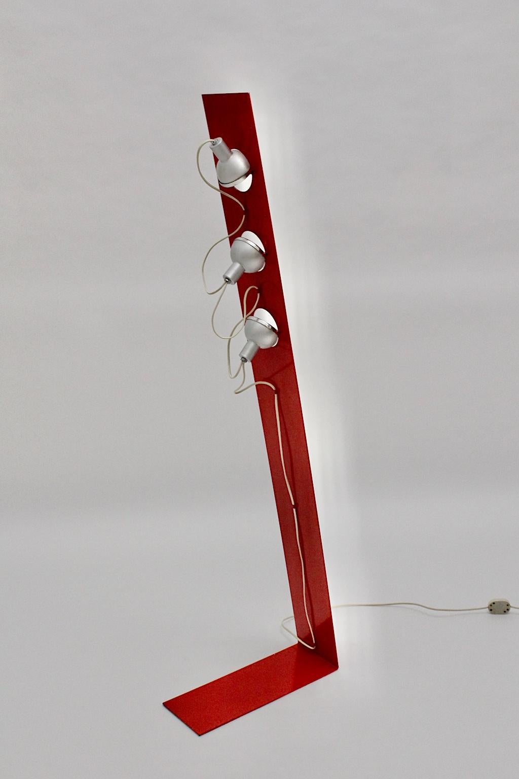 Mid-20th Century Space Age Vintage Red Metal Floor Lamp, Italy, 1960s For Sale