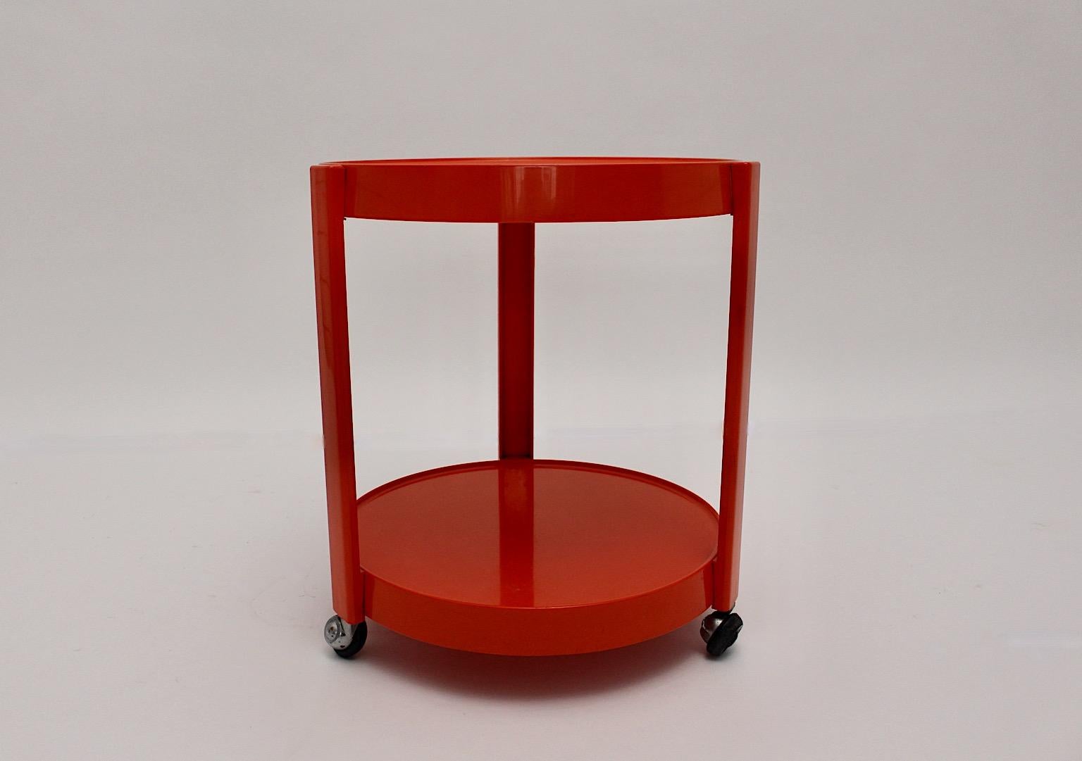 Space Age Vintage Red Orange Plastic Bar Cart, 1970s, Germany In Good Condition For Sale In Vienna, AT