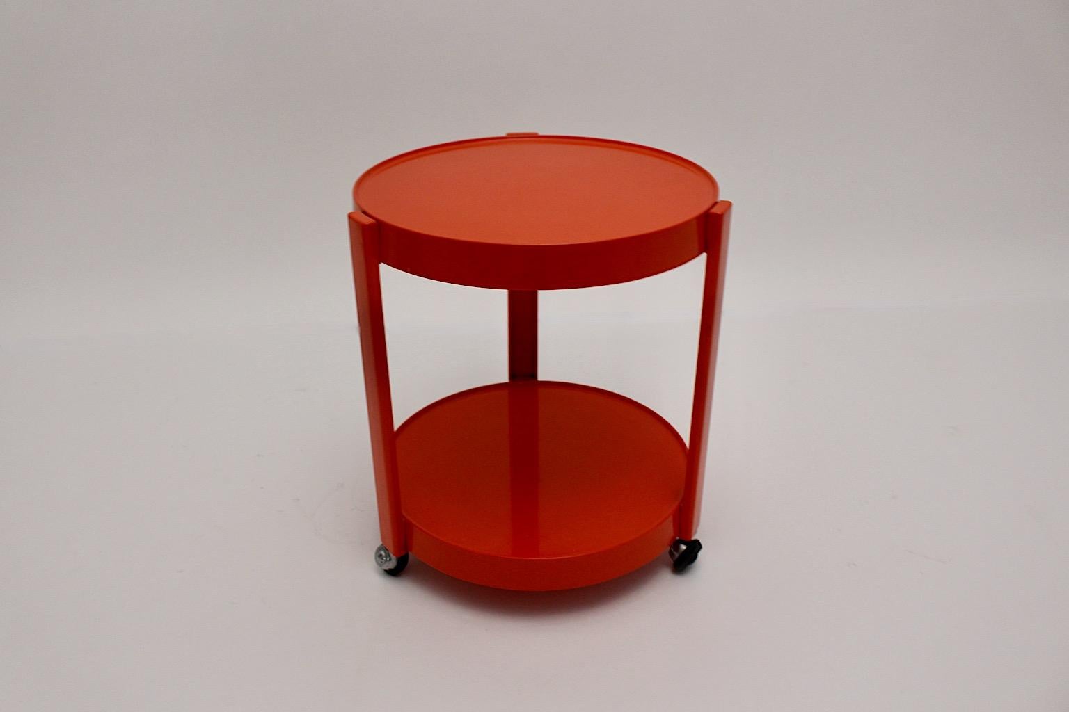 Space Age Vintage Red Orange Plastic Bar Cart, 1970s, Germany In Good Condition For Sale In Vienna, AT