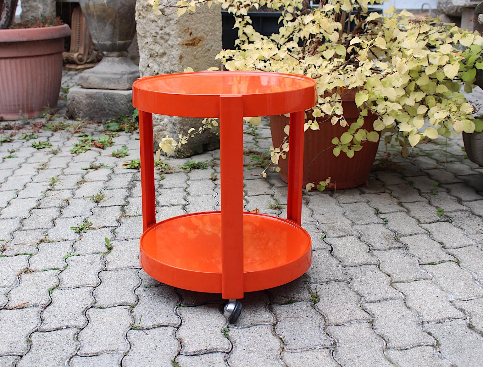 Space Age Vintage Red Orange Plastic Bar Cart, 1970s, Germany For Sale 1