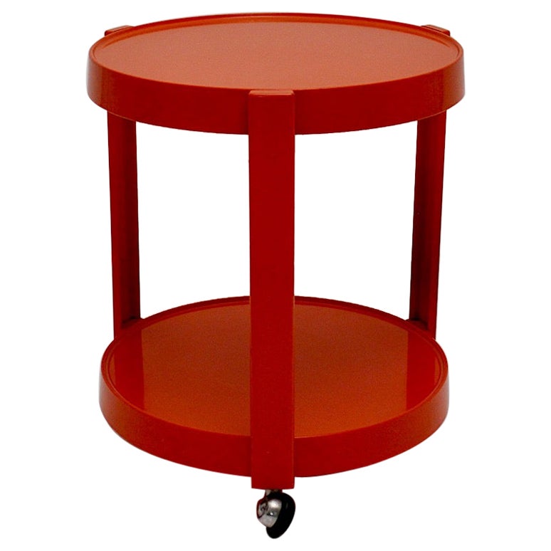 Carrello da bar in plastica rosso-arancio vintage A Space, anni '70, Germania