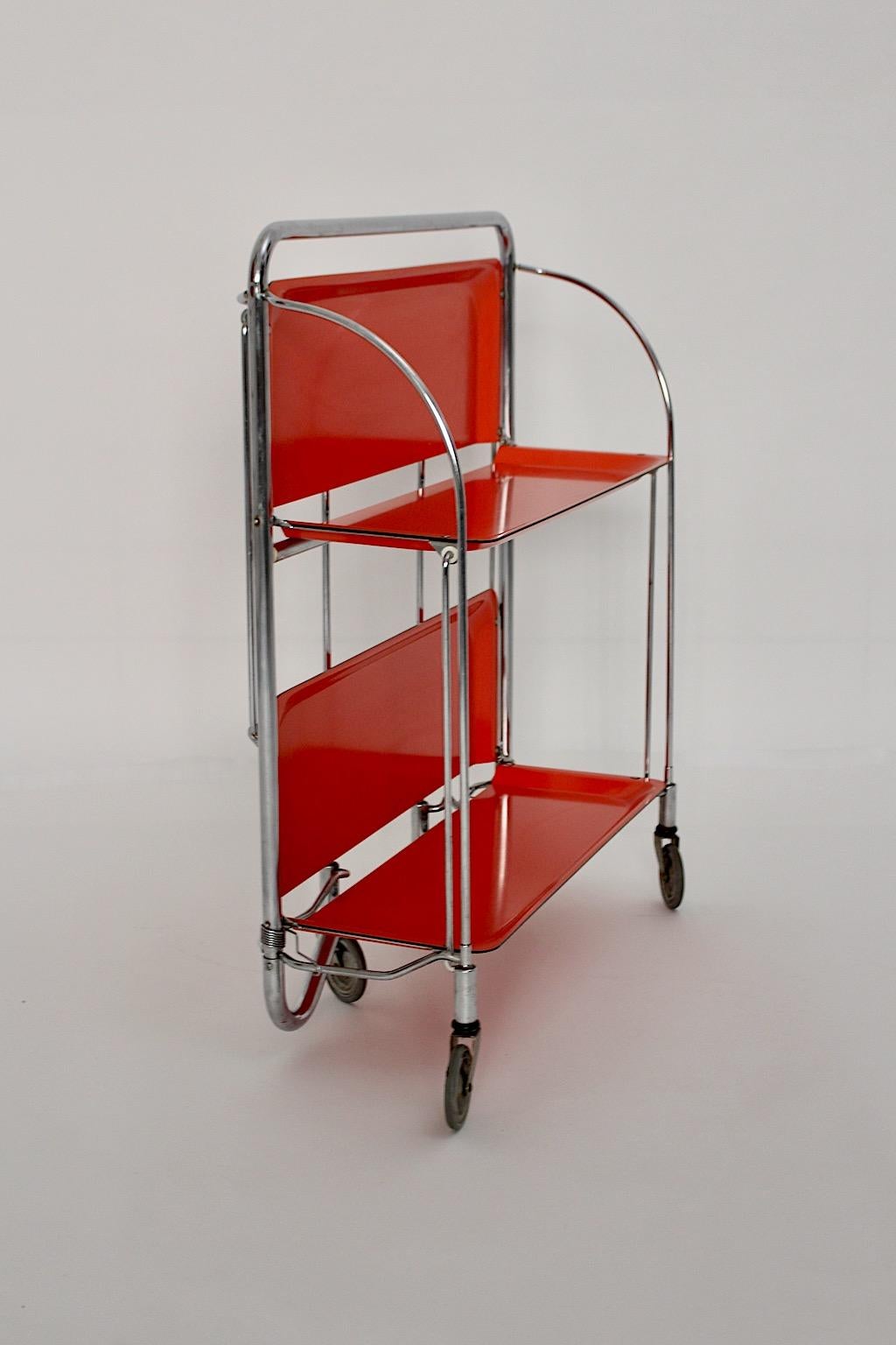 Space Age Vintage Red Orange Serving Table or Bar Cart 1960s Germany For Sale 2