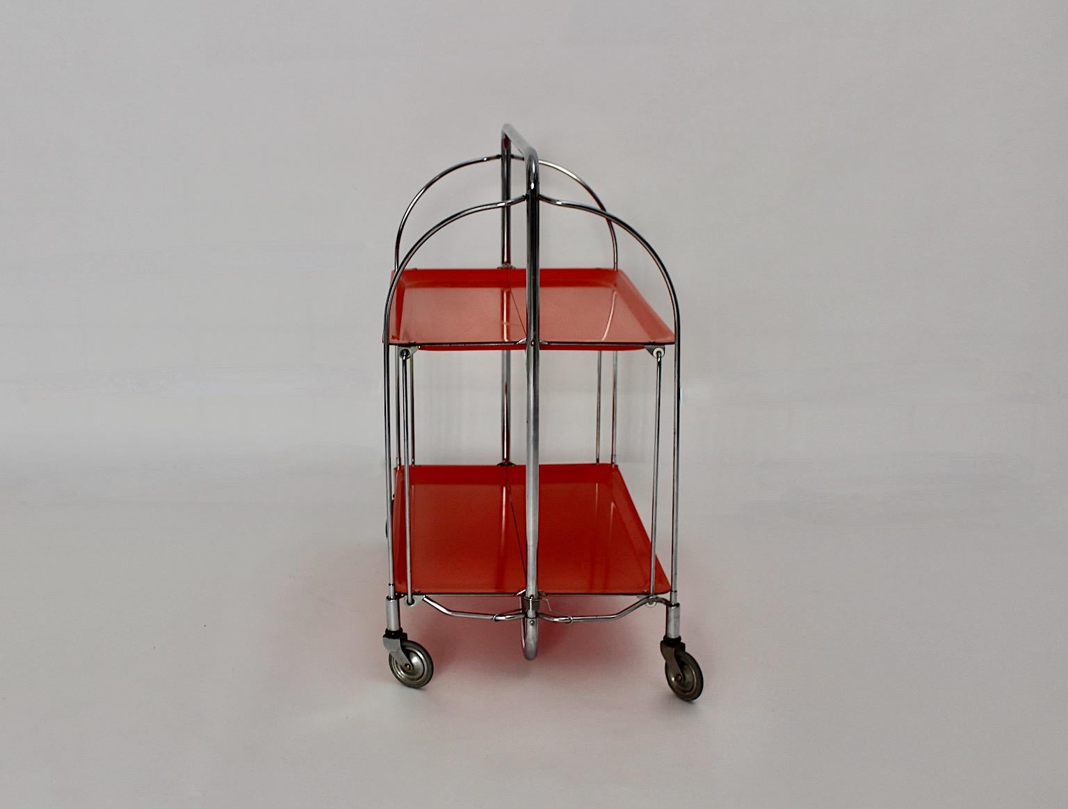 Space Age Vintage Red Orange Serving Table or Bar Cart 1960s Germany In Good Condition For Sale In Vienna, AT