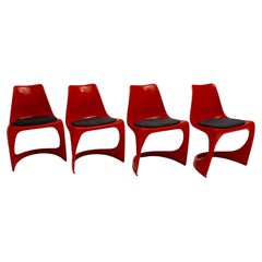 Space Age Vintage Red Plastic Dining Chairs Four Steen Ostergaard Denmark