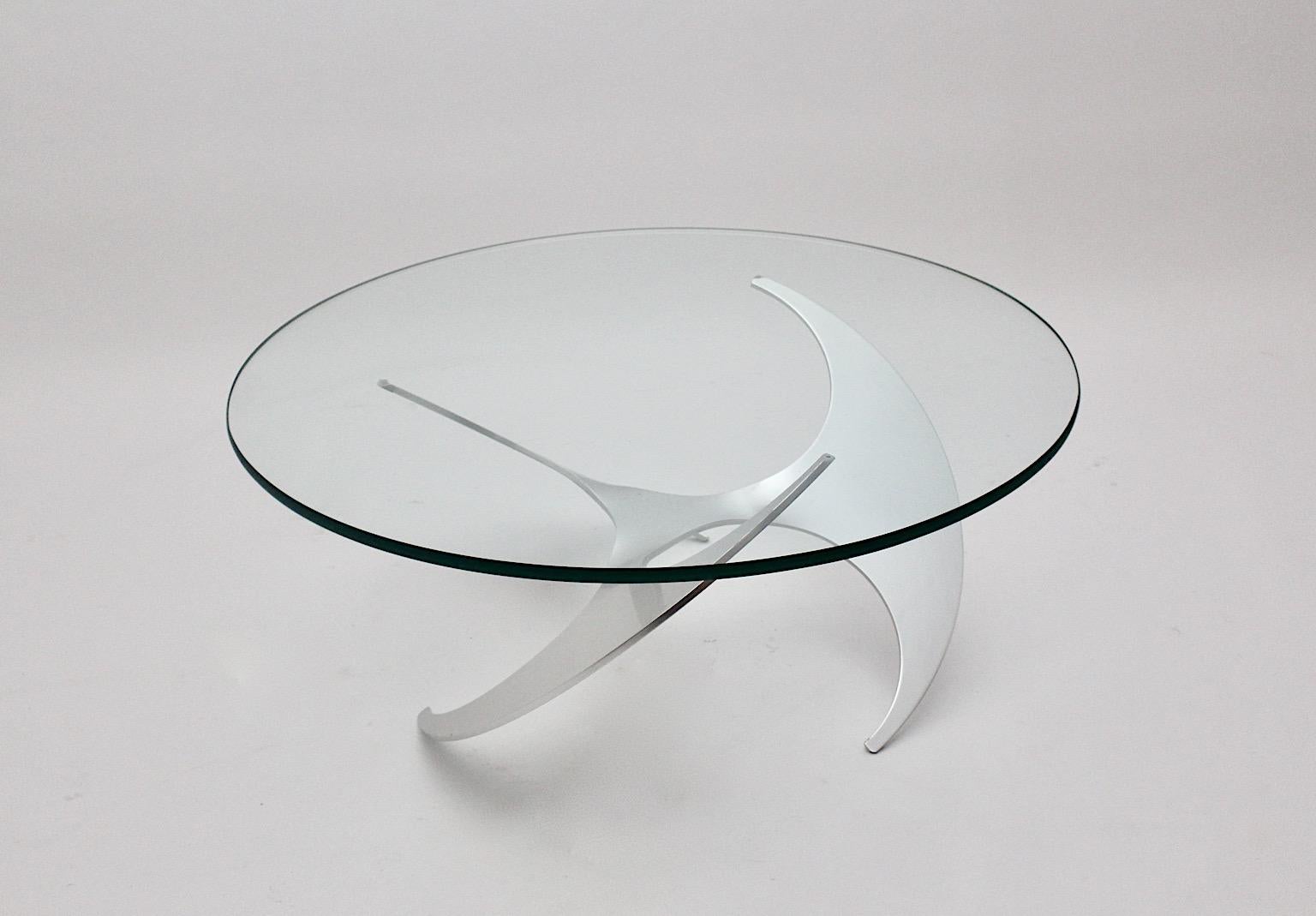German Space Age Vintage Silver Aluminum Glass Coffee Table Sofa Table Knut Hesterberg For Sale
