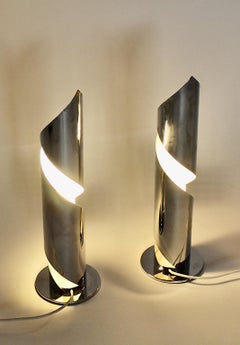 Space Age Vintage Silver Chromed Table Lamps, 1970s, Italy