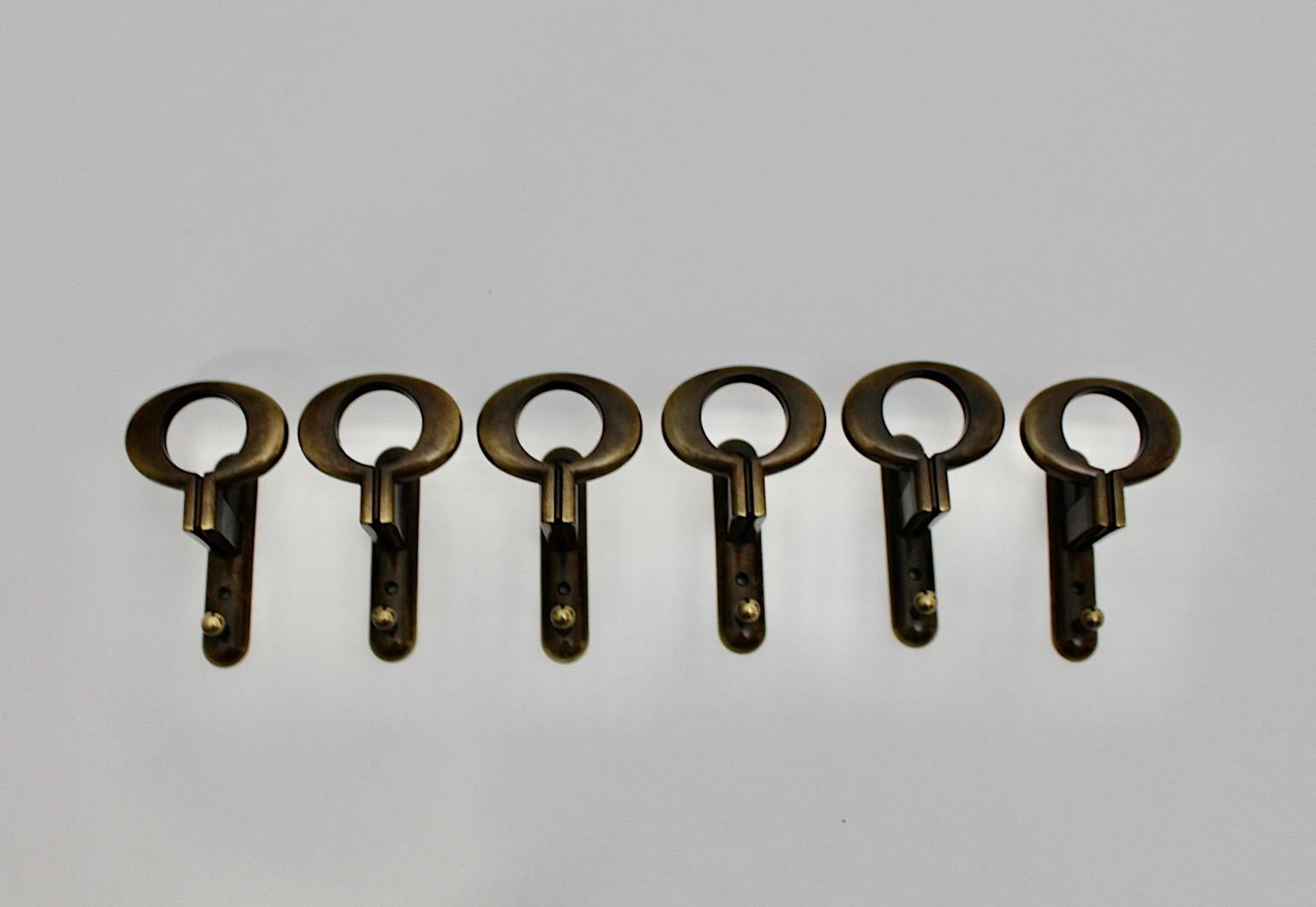 Space Age Vintage Six Brass Coat Hooks circa 1970 Italy 5