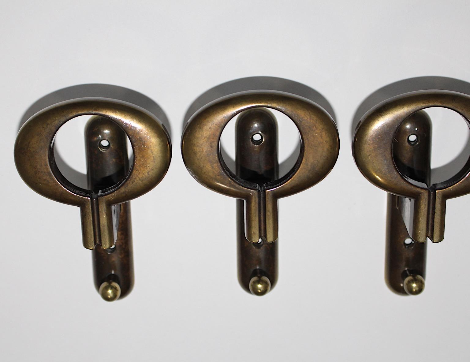 Space Age Vintage Six Brass Coat Hooks circa 1970 Italy In Good Condition In Vienna, AT