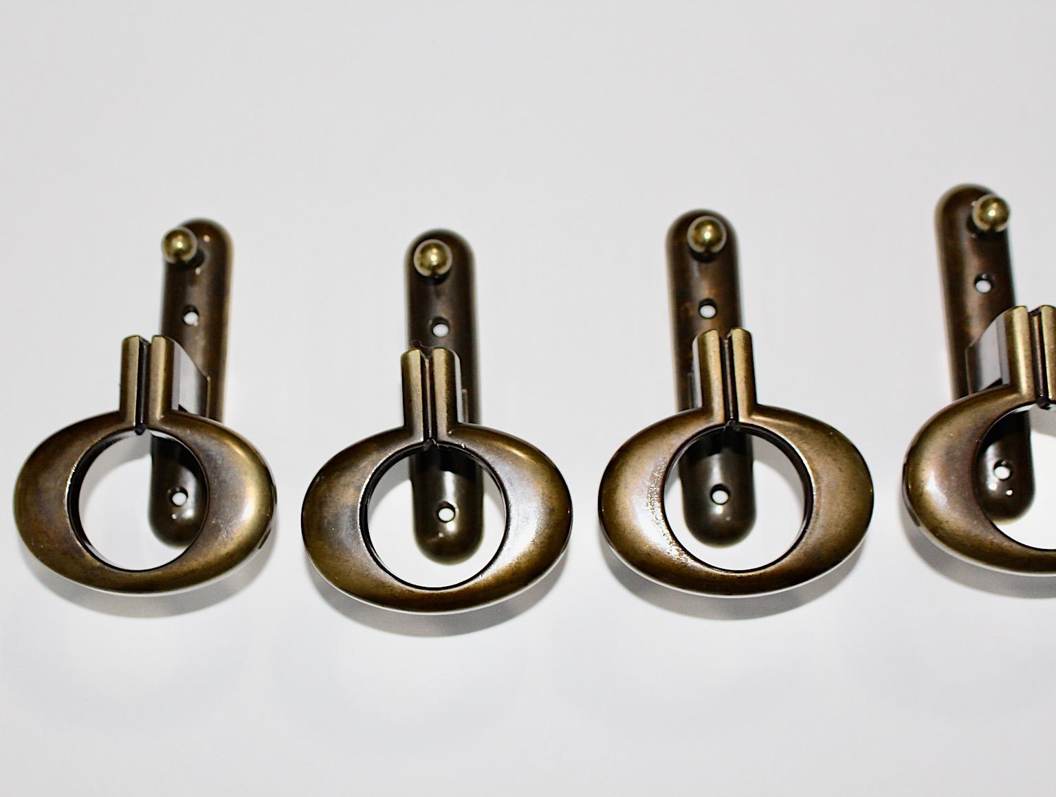 Late 20th Century Space Age Vintage Six Brass Coat Hooks circa 1970 Italy