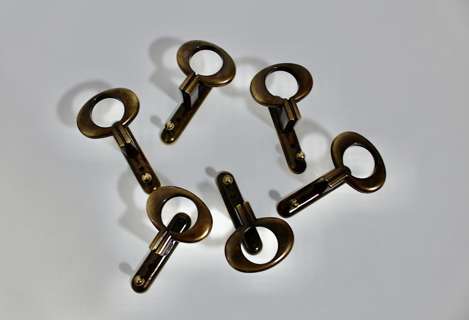 Space Age Vintage Six Brass Coat Hooks circa 1970 Italy 2