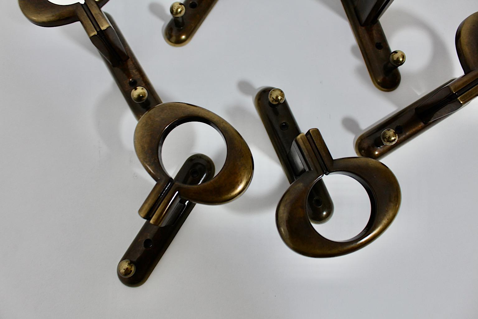 Space Age Vintage Six Brass Coat Hooks circa 1970 Italy 3