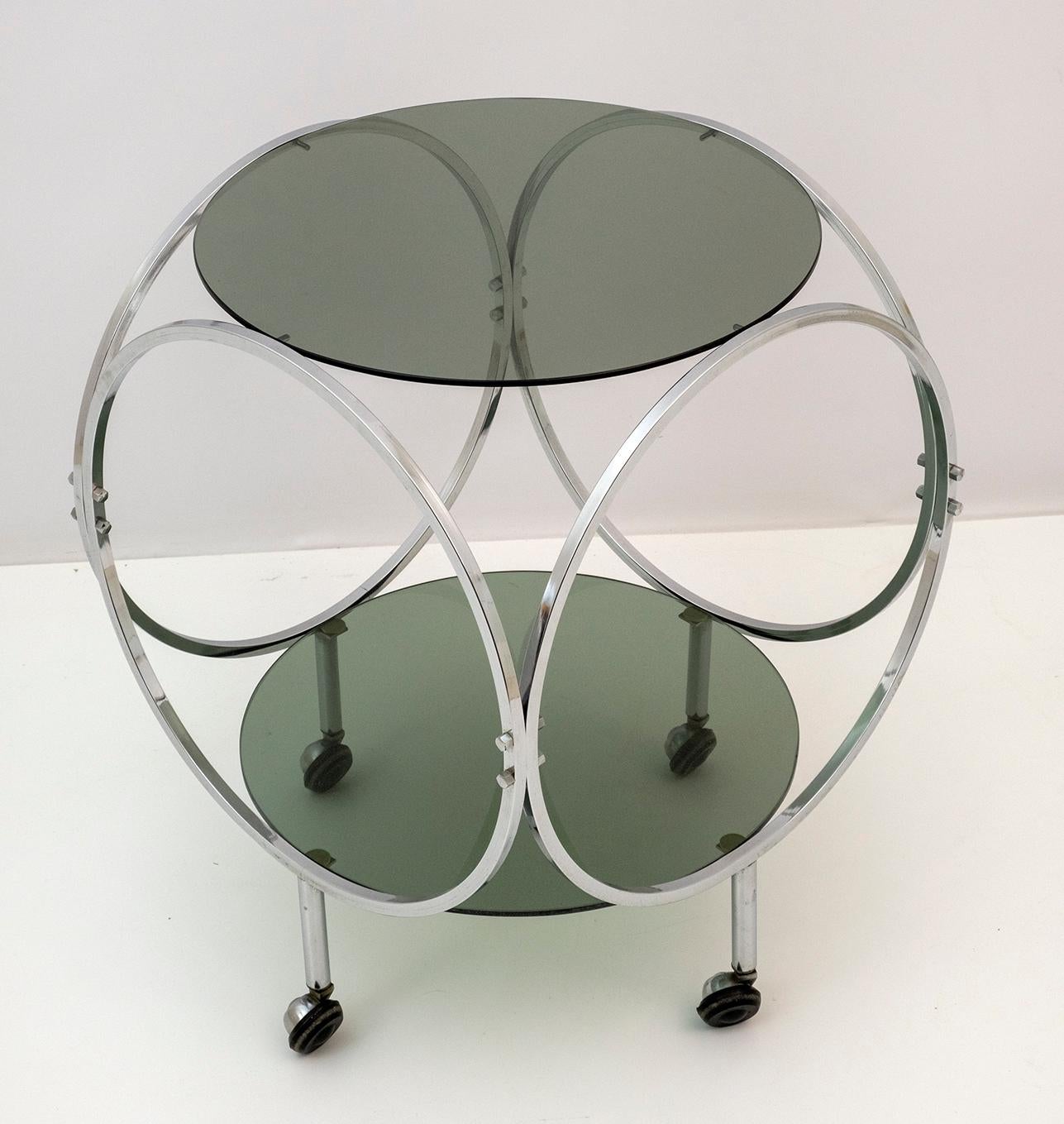 Space Age Vintage Steel and Smoked Glass Coffee Table, 1970s For Sale 5