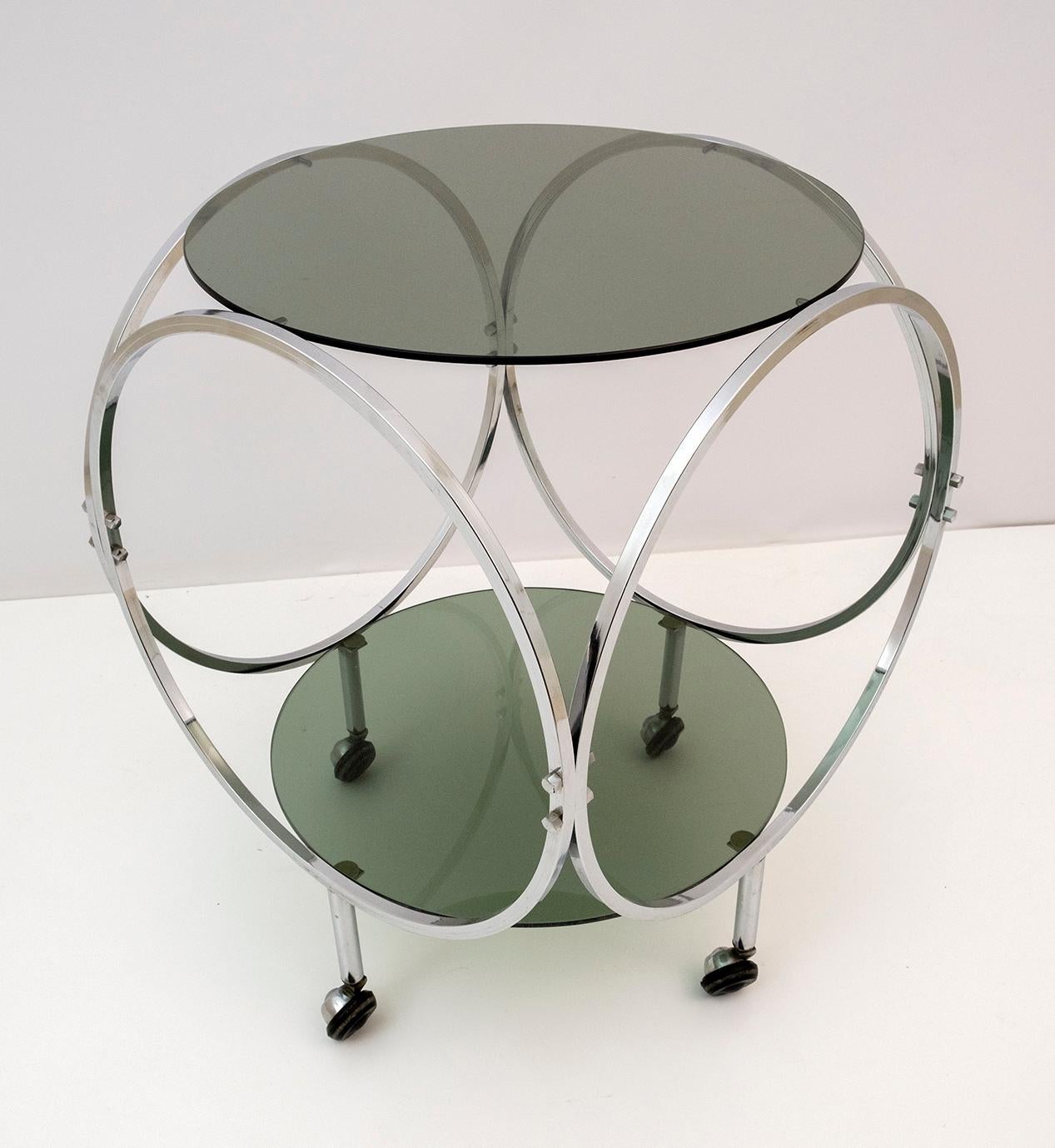 Italian Space Age Vintage Steel and Smoked Glass Coffee Table, 1970s For Sale