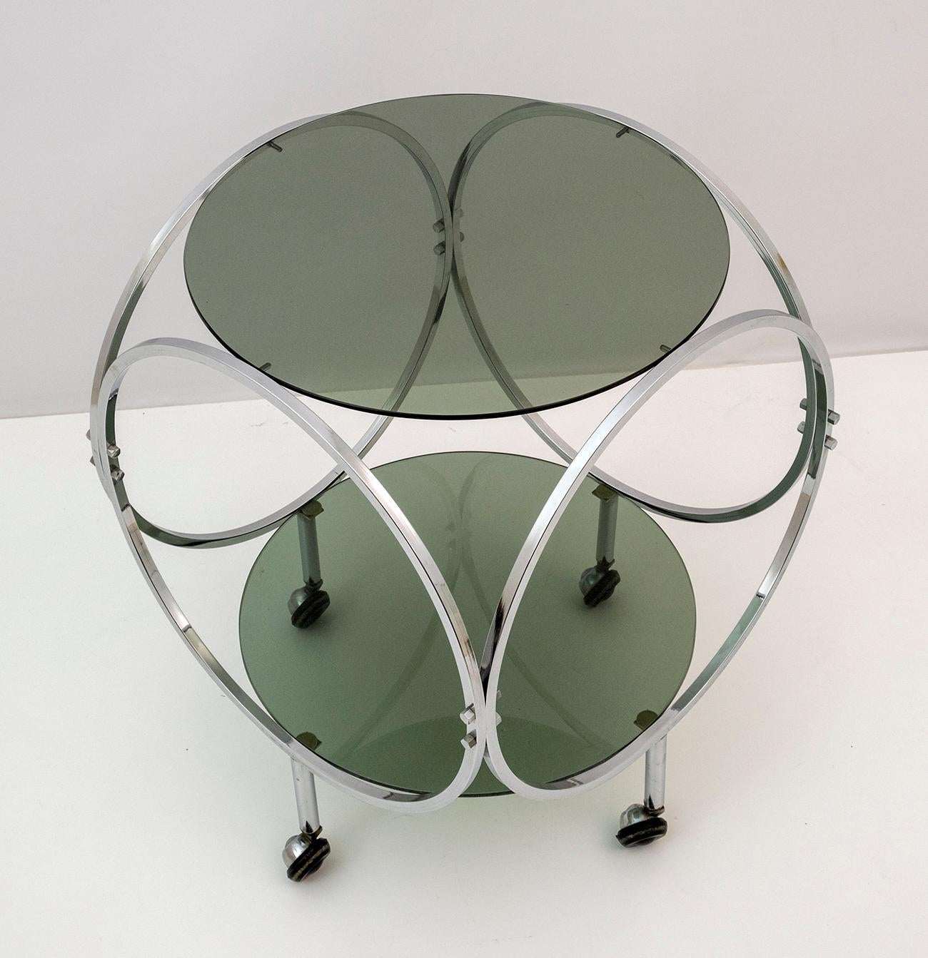 Space Age Vintage Steel and Smoked Glass Coffee Table, 1970s In Good Condition For Sale In Puglia, Puglia