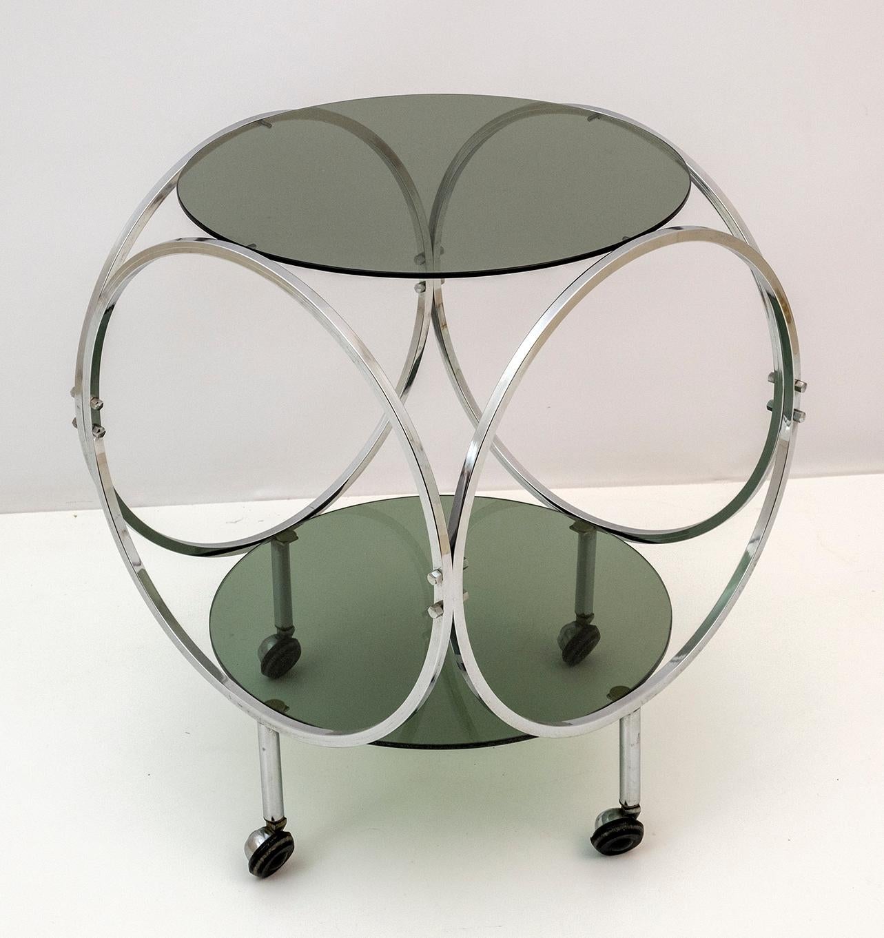 Late 20th Century Space Age Vintage Steel and Smoked Glass Coffee Table, 1970s For Sale