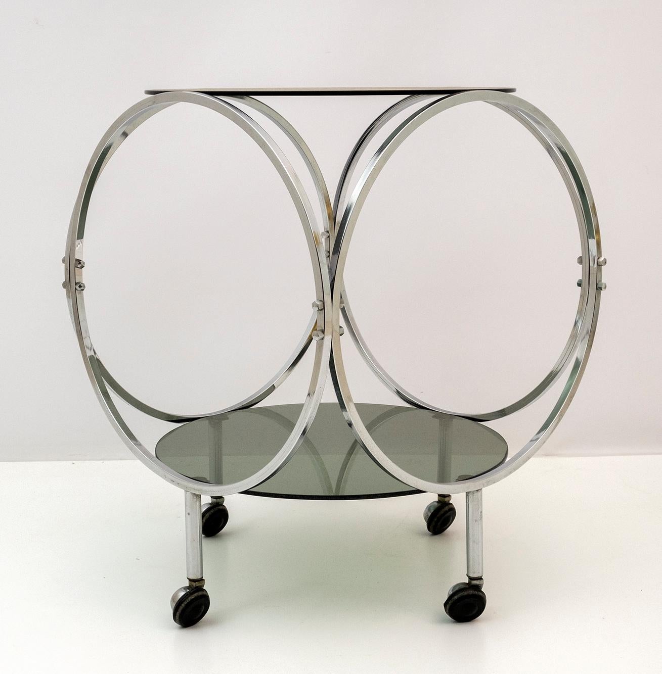 Space Age Vintage Steel and Smoked Glass Coffee Table, 1970s For Sale 1