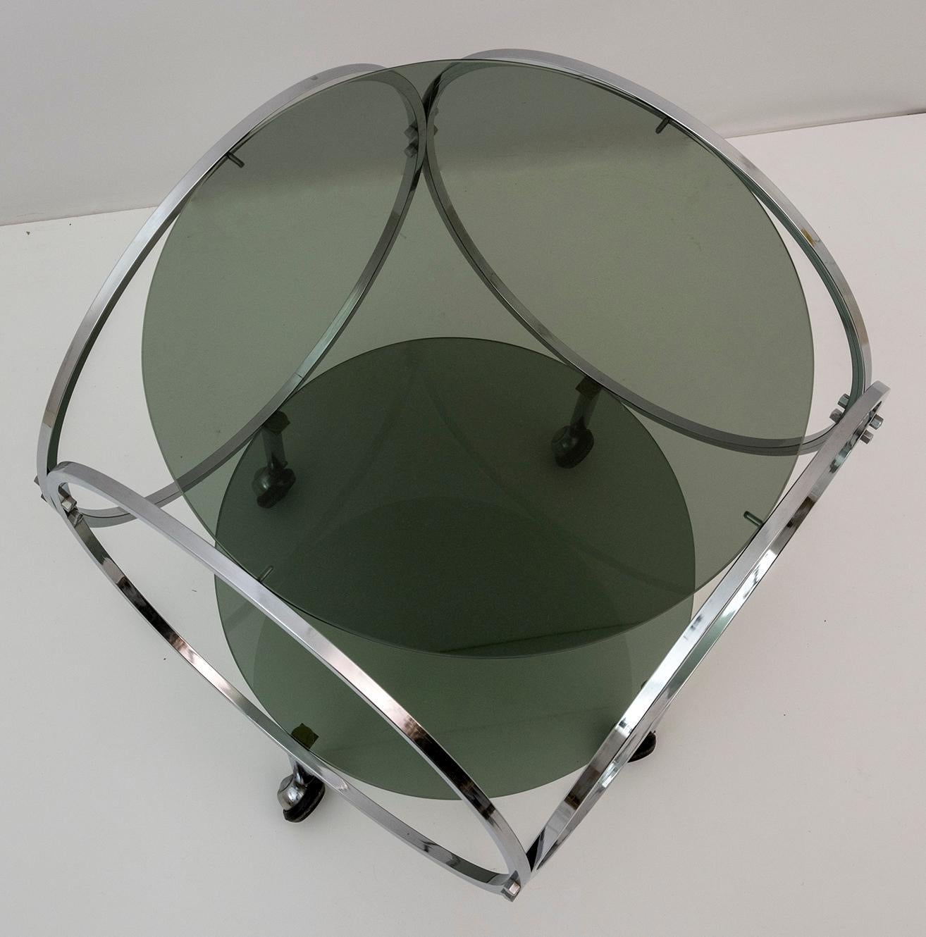 Space Age Vintage Steel and Smoked Glass Coffee Table, 1970s For Sale 4