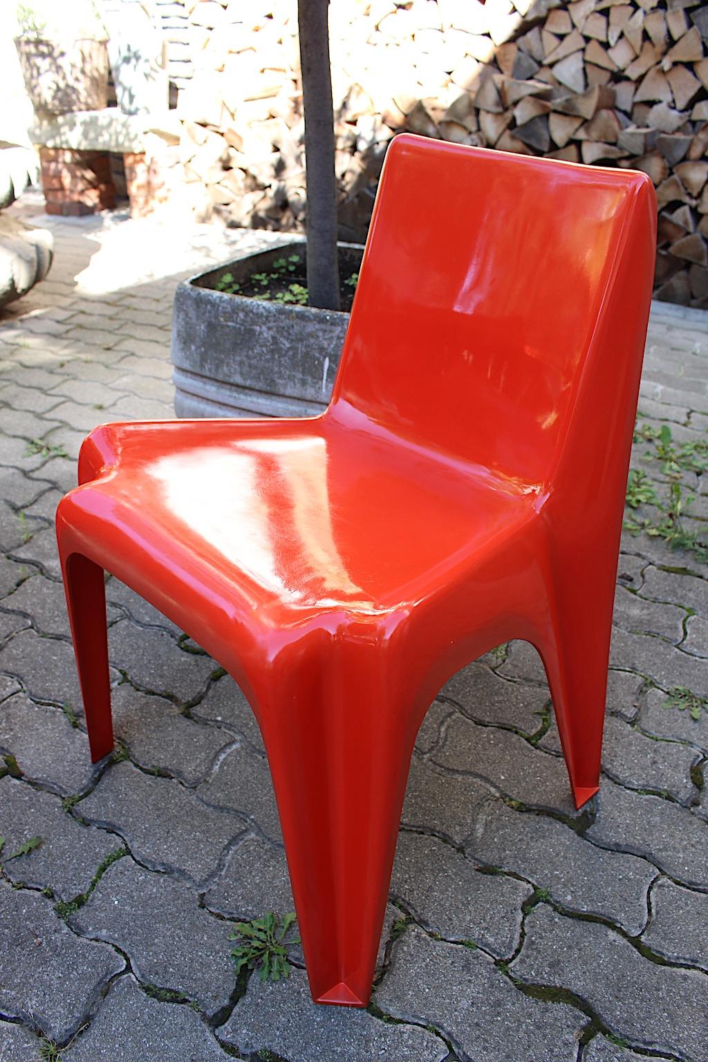 Space Age Vintage Ten Red Plastic Dining Chairs Helmut Baetzner Bofinger, 1964 For Sale 12