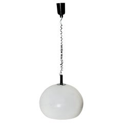 Space Age Vintage White Black Pull Down Plastic Metal Pendant  1970s Italy