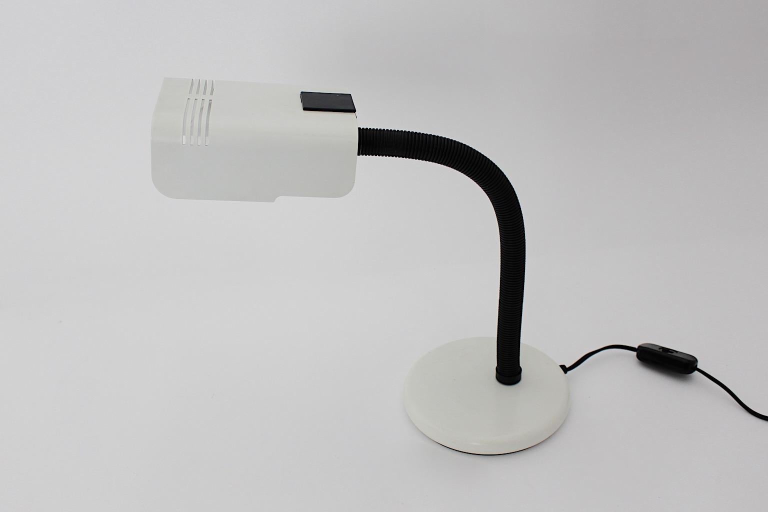 Italian Space Age Vintage White Black Table Lamp Desk Lamp Targetti, 1970s, Italy For Sale