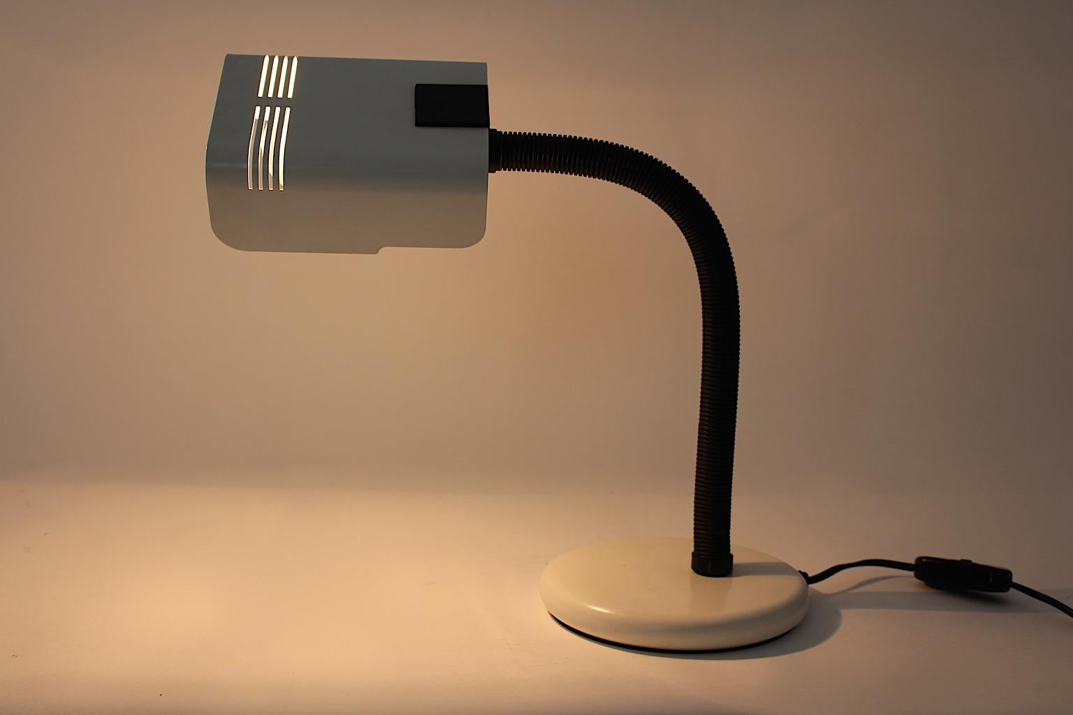 20th Century Space Age Vintage White Black Table Lamp Desk Lamp Targetti, 1970s, Italy For Sale