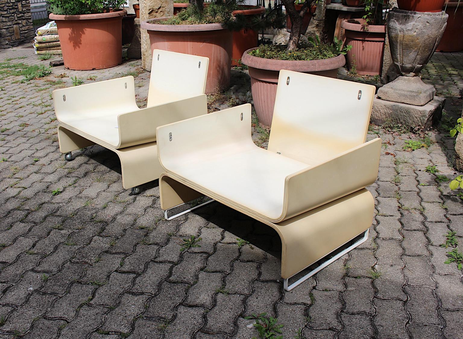 Space Age Vintage White Blue Lounge Chairs, 1960s For Sale 6