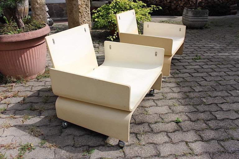 Space Age Vintage White Blue Lounge Chairs, 1960s For Sale 8