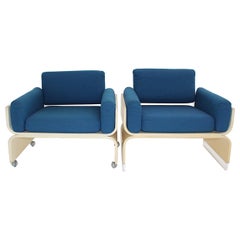 Fauteuils de salon vintage bleu blanc de l'ère spatiale, années 1960