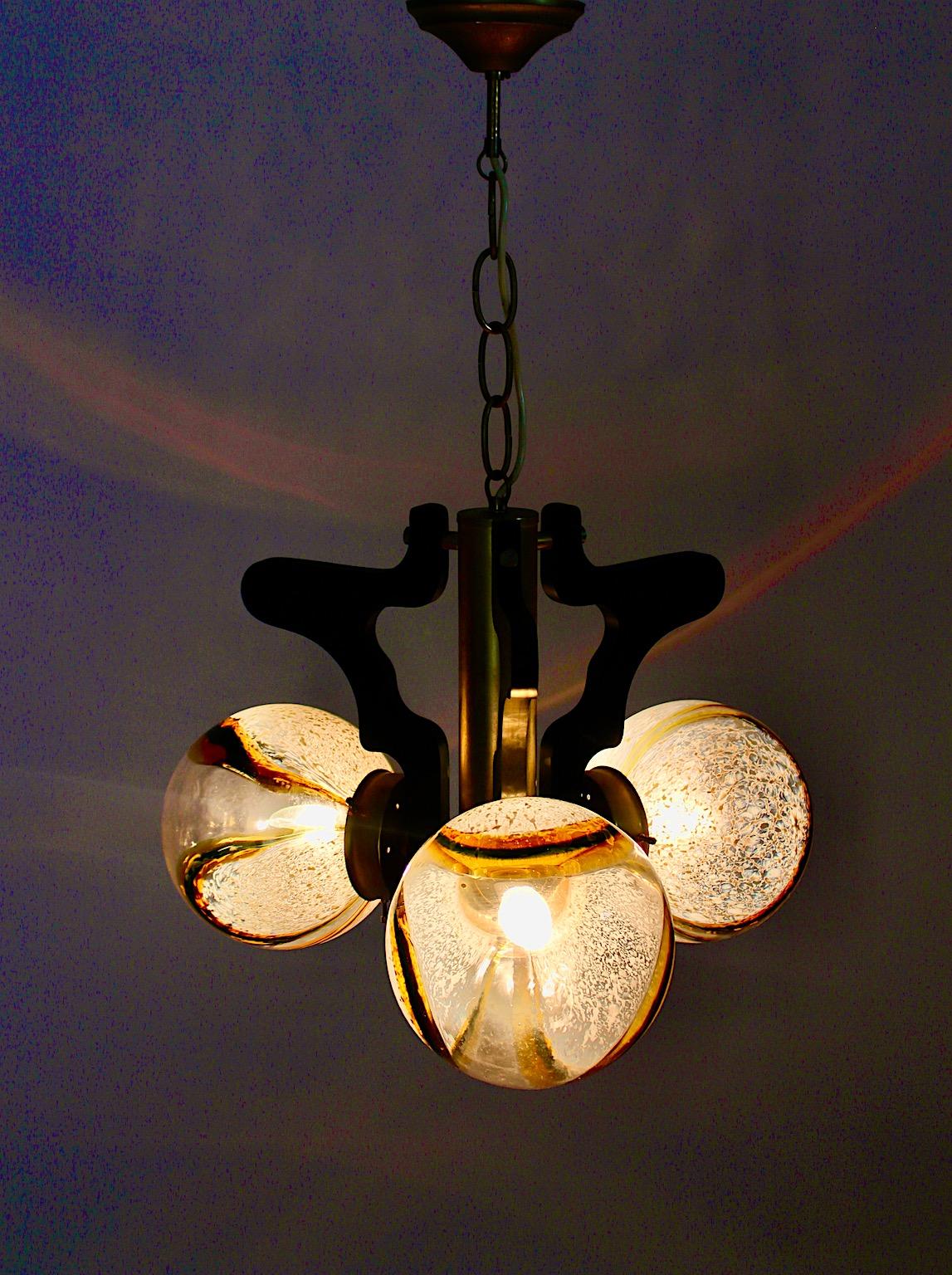 Space Age Vintage White Brown Black Glass Chandelier Pendant Mazzega Italy 1960s For Sale 4