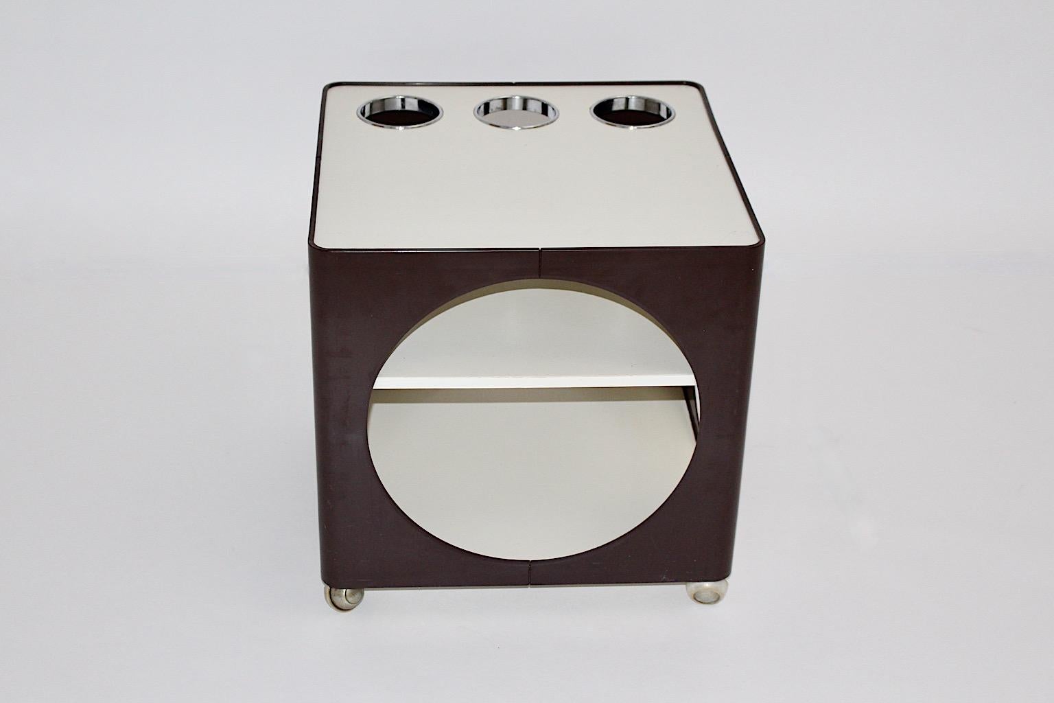 Space Age Vintage White Brown Plastic Cube Bar Cart Side Table Germany 1960s 4