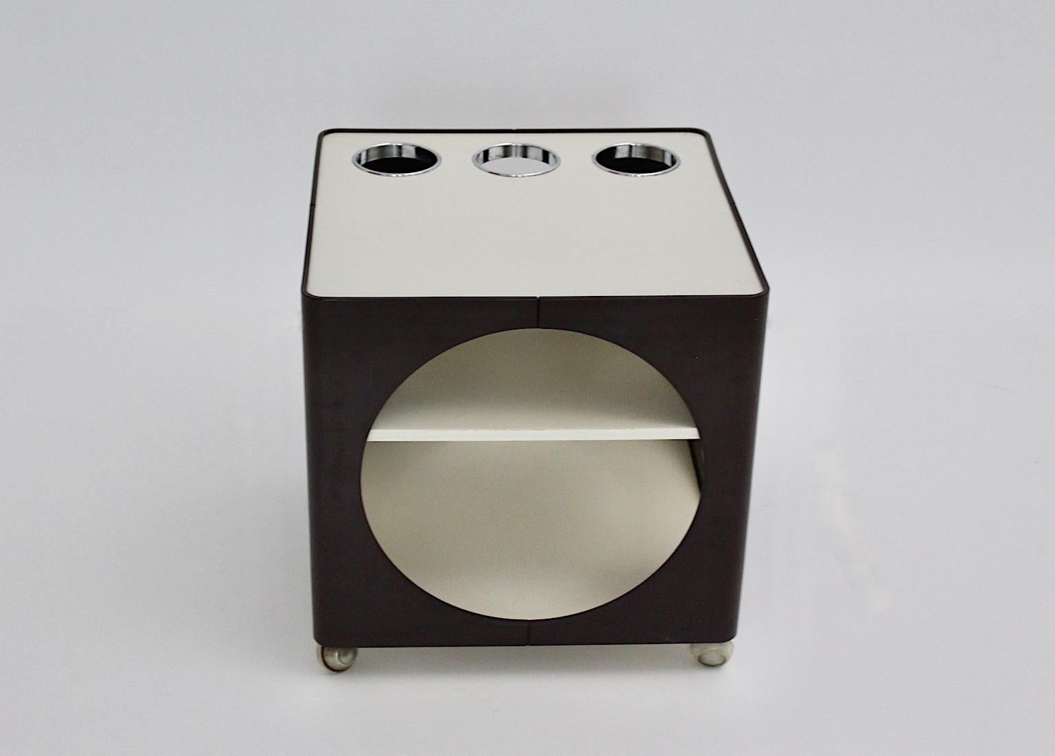 Space Age Vintage White Brown Plastic Cube Bar Cart Side Table Germany 1960s 1