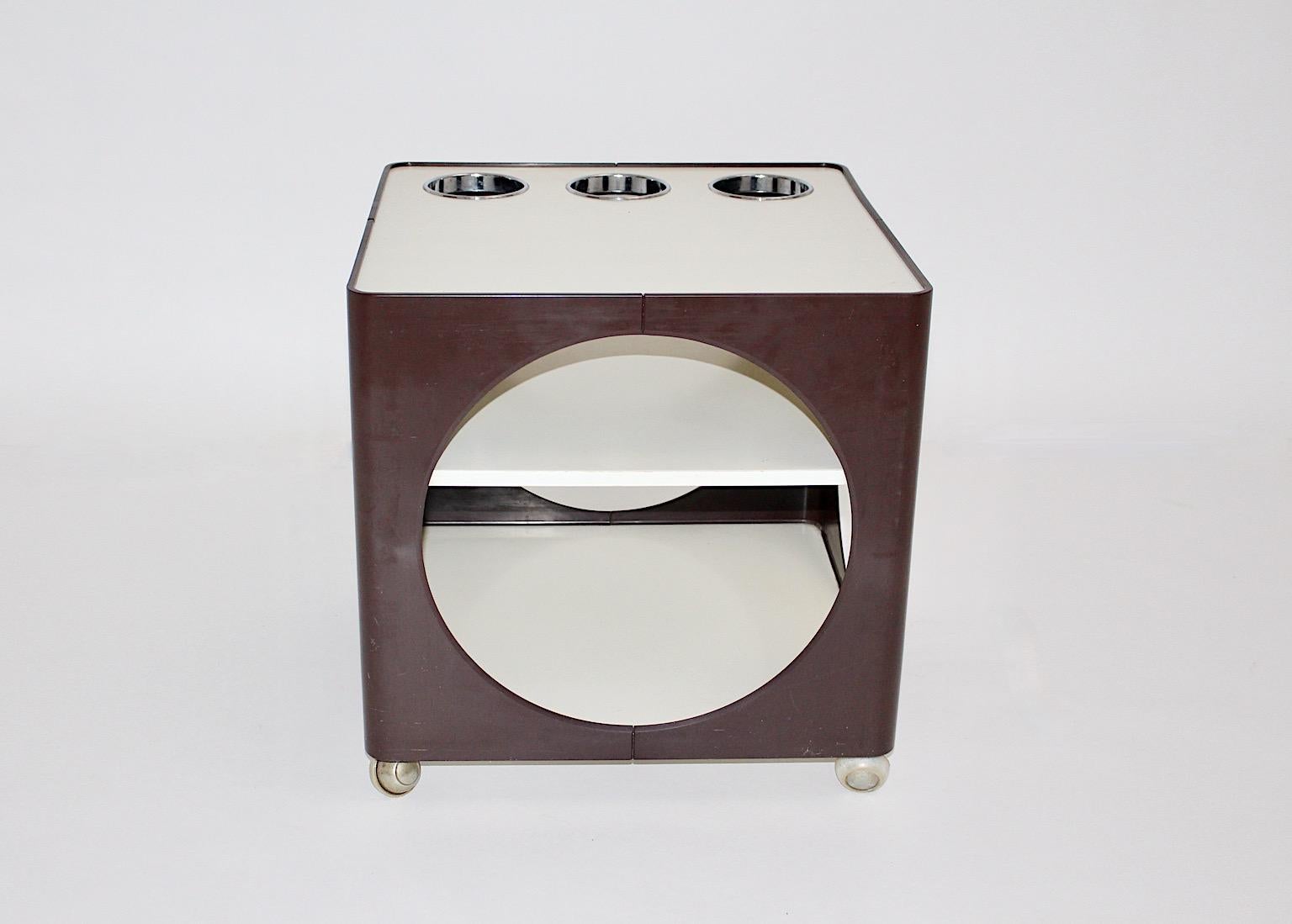 Space Age Vintage White Brown Plastic Cube Bar Cart Side Table Germany 1960s 3