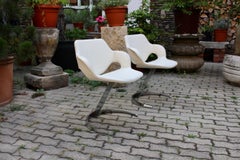 Poltrone vintage in metallo in ecopelle bianca Boris Tabacoff, Francia