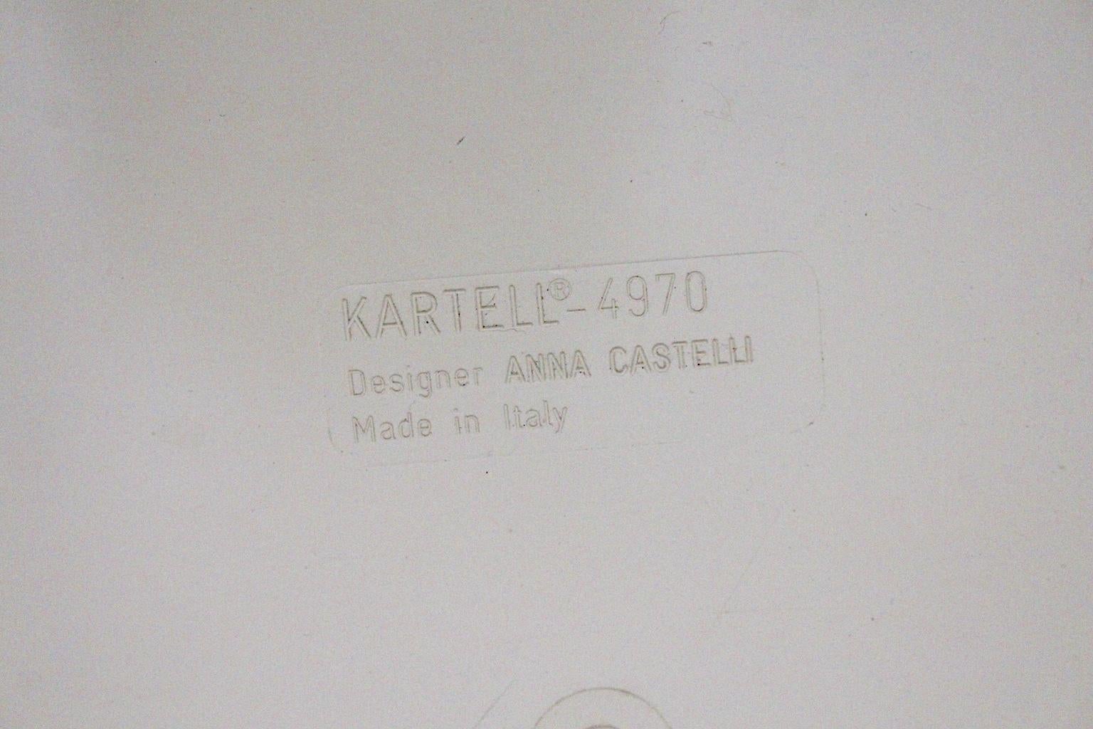 Space Age vintage ivory white plastic bar cart / trolley or chest designed by Anna Castelli Ferrieri for Kartell Italy 1970s,
stamped Kartell 4970. Design Anna Castelli Ferrieri Made in Italy
A wonderful bar cart from the space age period with 3