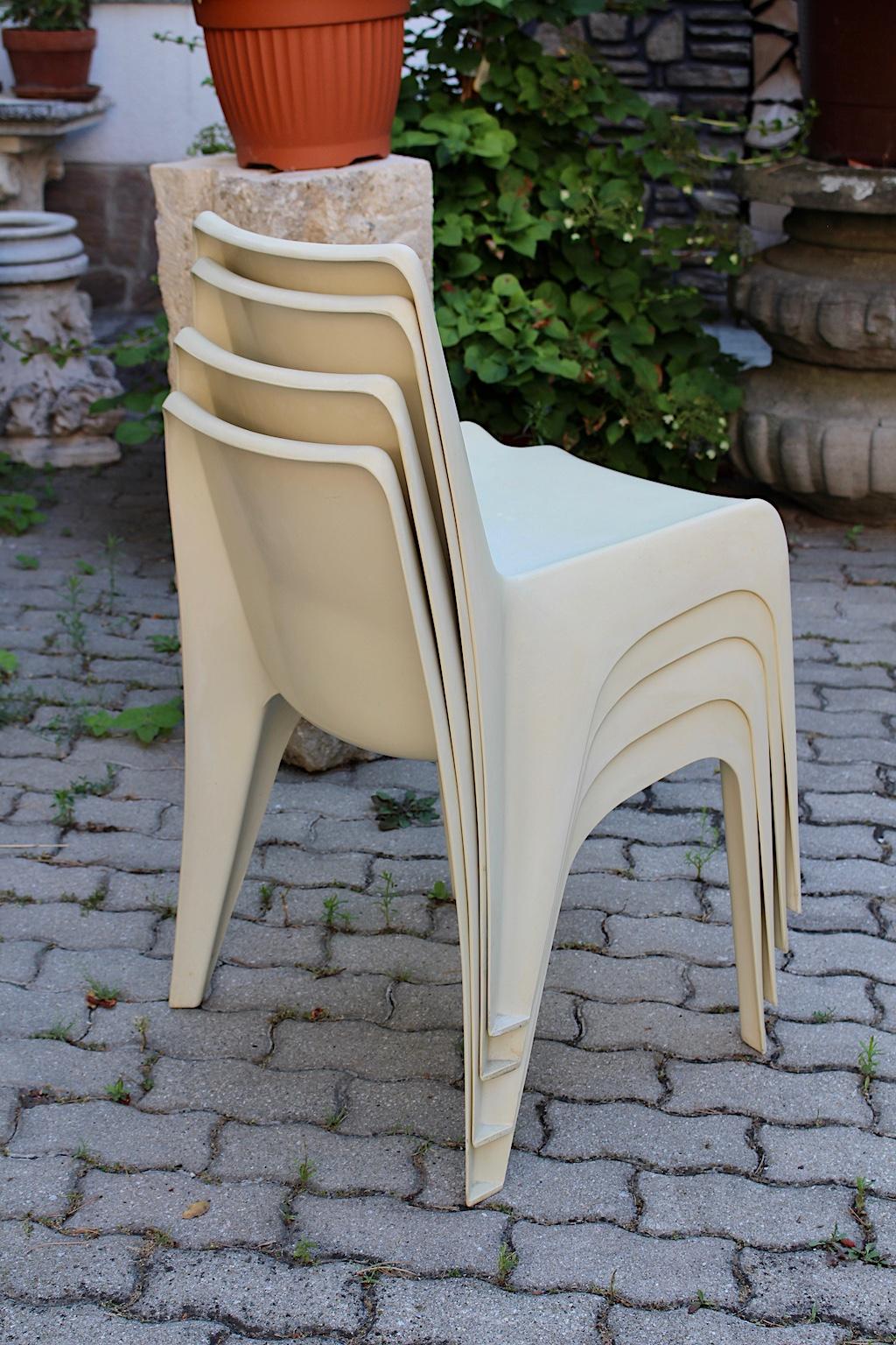 Space Age Vintage Ivory Plastic Four Dining Chairs Helmuth Bätzner 1960s Germany For Sale 6