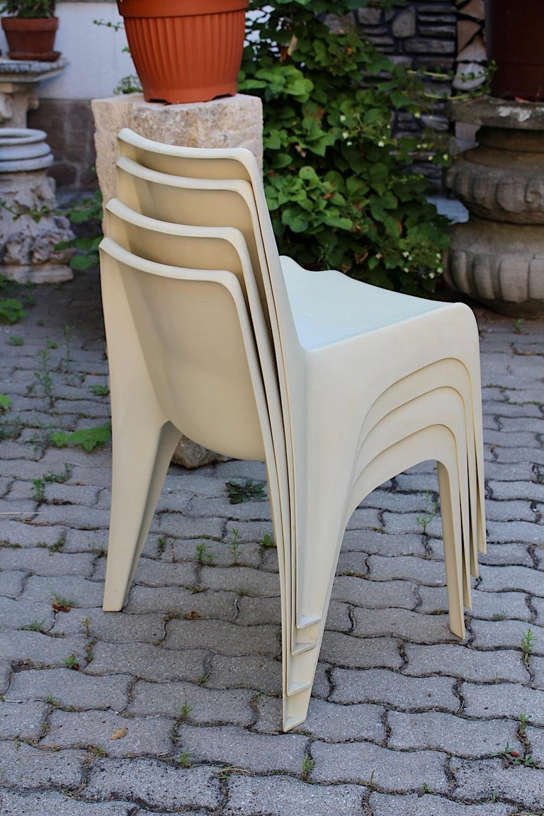 Space Age Vintage White Plastic Four Dining Chairs Helmuth Bätzner 1960s Germany For Sale 6