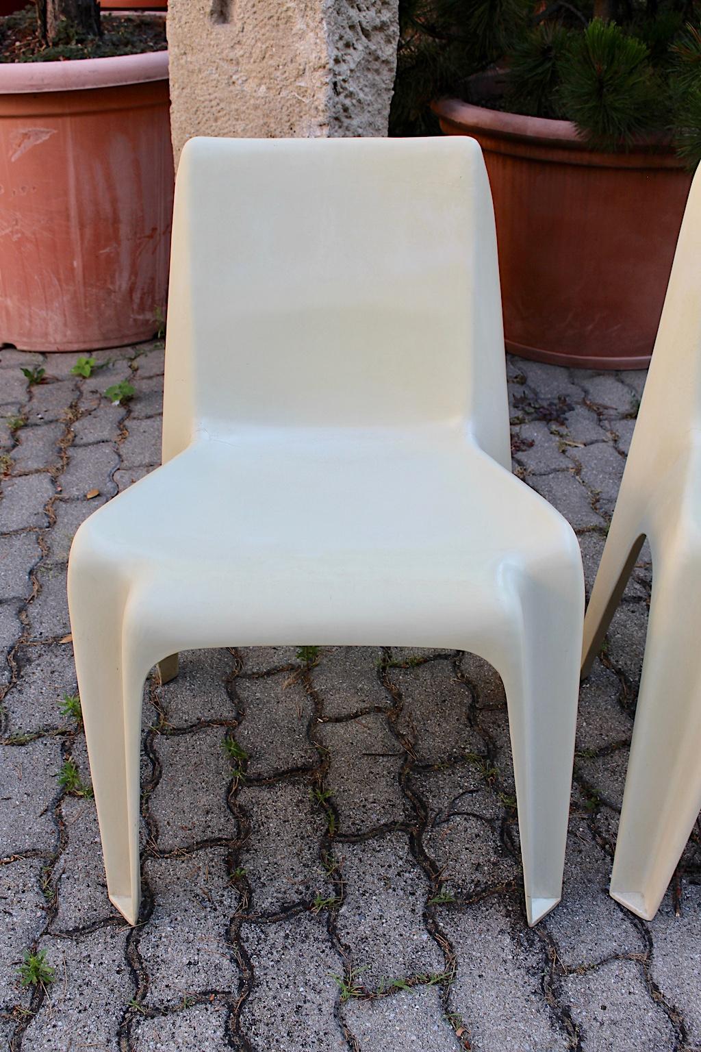 Space Age Vintage Ivory Plastic Four Dining Chairs Helmuth Bätzner 1960s Germany For Sale 11
