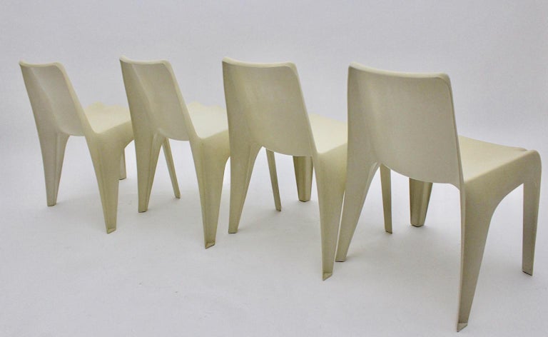 Space Age Vintage White Plastic Four Dining Chairs Helmuth Bätzner 1960s Germany In Good Condition For Sale In Vienna, AT