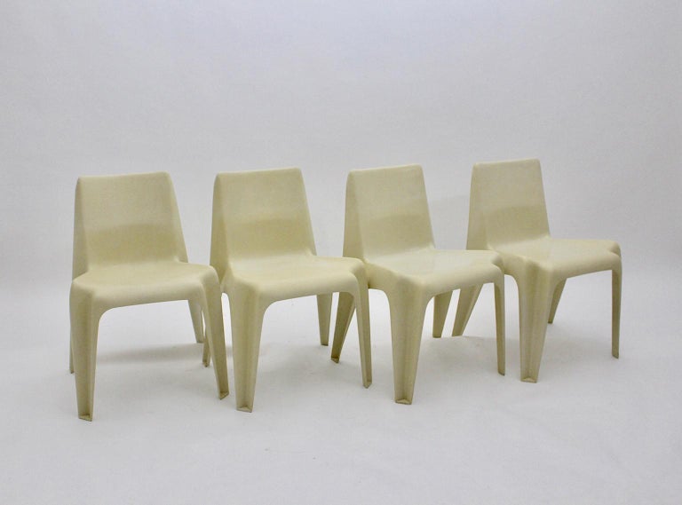 Space Age Vintage White Plastic Four Dining Chairs Helmuth Bätzner 1960s Germany For Sale 1