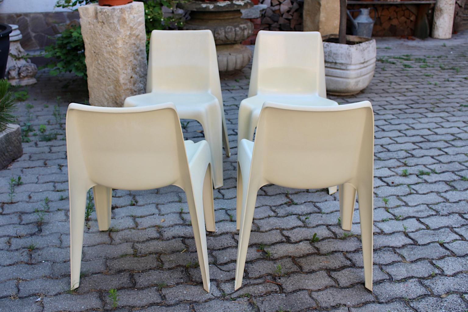 Space Age Vintage Ivory Plastic Four Dining Chairs Helmuth Bätzner 1960s Germany For Sale 4