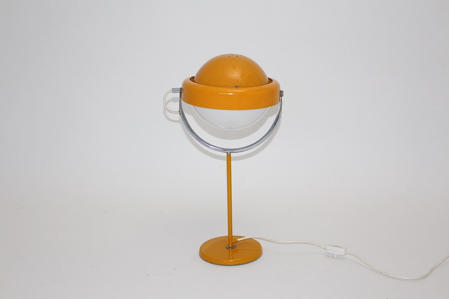 Swedish Space Age Vintage Yellow or Orange Table Lamp Uno Dahlen, 1960s, Sweden For Sale